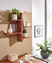Wandregal >WL6.528< in Sheesham, Massivholz - 58x60x15cm (BxHxT)
