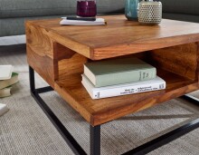 Couchtisch >WL6.535< in Sheesham, Massivholz / Edelstahl - 60x35x60cm (BxHxT)