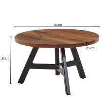 Couchtisch >WL6.536< in Sheesham / schwarz, Massivholz / Edelstahl - 35x60 (HxD)