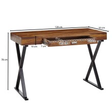 Schreibtisch >WL6.540< in Sheesham / schwarz - 120x78x55 (BxHxT)