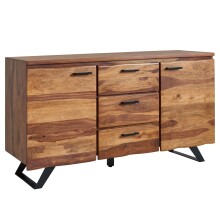 Sideboard >WL6.544< in Sheesham / schwarz - 145x82x45 (BxHxT)