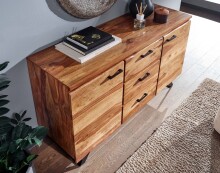 Sideboard >WL6.544< in Sheesham / schwarz - 145x82x45 (BxHxT)