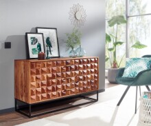 Sideboard >WL6.545< in Sheesham / schwarz - 145x81x45 (BxHxT)