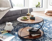 Couchtisch >WL6.551< in Sheesham / schwarz, Massivholz / Edelstahl - 35x58 (HxT)
