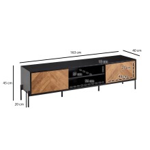 Lowboard >WL6.580< in Eiche Dekor / schwarz, Holzwerkstoff - 163x45x40cm (BxHxT)