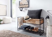 Schuhbank >WL6.586< in Mango / schwarz, Massivholz & Metall - 90x52x38cm (BxHxT)