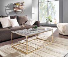 Couchtisch >WL6.606< in Marmor Optik Weiß / gold - 100x40x60 (BxHxT)