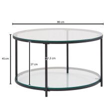 Couchtisch >WL6.610< in schwarz, Metall / Glas - 45x80cm (HxT)