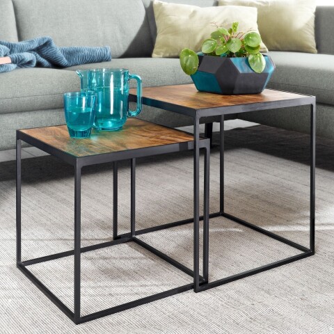 Satztisch >WL6.635< (2-teilig) in Mango / schwarz - 40x44x40 (BxHxT)