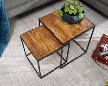 Satztisch >WL6.635< (2-teilig) in Mango / schwarz - 40x44x40 (BxHxT)