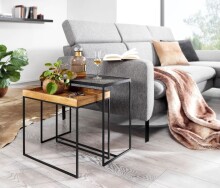 Satztisch >WL6.636< (2-teilig) in Mango / schwarz - 60x50x30 (BxHxT)