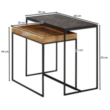 Satztisch >WL6.636< (2-teilig) in Mango / schwarz - 60x50x30 (BxHxT)