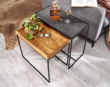 Satztisch >WL6.636< (2-teilig) in Mango / schwarz - 60x50x30 (BxHxT)