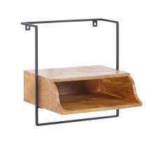 Nachttisch >WL6.638< hängend, Mango / schwarz, Massivholz & Metall - 44x45x35 (BxHxT)