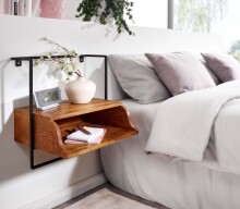 Nachttisch >WL6.638< hängend, Mango / schwarz, Massivholz & Metall - 44x45x35 (BxHxT)