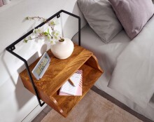 Nachttisch >WL6.638< hängend, Mango / schwarz, Massivholz & Metall - 44x45x35 (BxHxT)