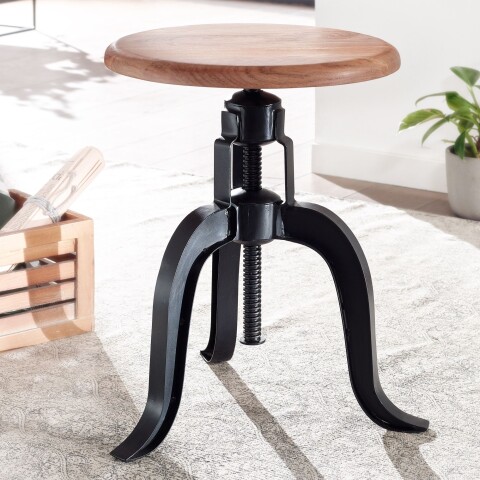 Drehhocker >WL6.658< in Akazie / schwarz, Massivholz & Metall - 48x39cm (HxT)
