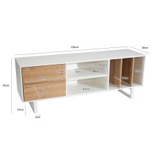 Lowboard >WL6.812< in Weiß / Eiche Dekor, Holzwerkstoff - 150x55x40cm (BxHxT)