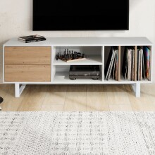 Lowboard >WL6.812< in Weiß / Eiche Dekor, Holzwerkstoff - 150x55x40cm (BxHxT)