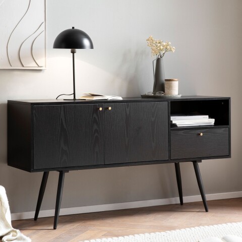 Sideboard >WL6.826< in Eiche Schwarz, Holzwerkstoff - 140x75x40cm (BxHxT)