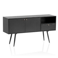 Sideboard >WL6.826< in Eiche Schwarz, Holzwerkstoff - 140x75x40cm (BxHxT)