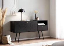Sideboard >WL6.826< in Eiche Schwarz, Holzwerkstoff - 140x75x40cm (BxHxT)