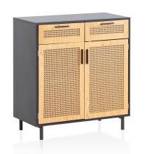 Kommode >WL6.830< in Schwarz / Wiener Geflecht, Holzwerkstoff - 80x87x40 (BxHxT)