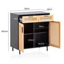 Kommode >WL6.830< in Schwarz / Wiener Geflecht, Holzwerkstoff - 80x87x40 (BxHxT)