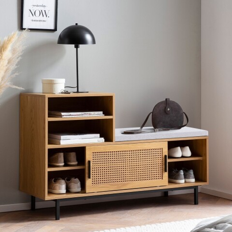 Schuhschrank >WL6.833< in Eiche Dekor / Wiener Geflecht - 120x76x40 (BxHxT)