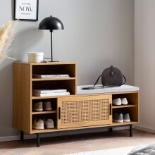Schuhschrank >WL6.833< in Eiche Dekor / Wiener Geflecht - 120x76x40 (BxHxT)