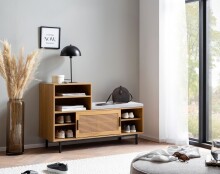 Schuhschrank >WL6.833< in Eiche Dekor / Wiener Geflecht - 120x76x40 (BxHxT)