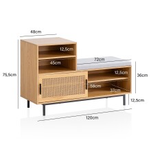 Schuhschrank >WL6.833< in Eiche Dekor / Wiener Geflecht - 120x76x40 (BxHxT)