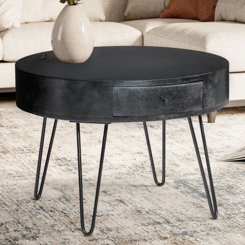 Couchtisch >WL6.836< in Mango Schwarz, Massivholz - 43x60cm (HxD)
