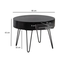 Couchtisch >WL6.836< in Mango Schwarz, Massivholz - 43x60cm (HxD)