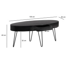 Couchtisch >WL6.837< in Mango Schwarz, Massivholz - 100x40x50cm (BxHxT)