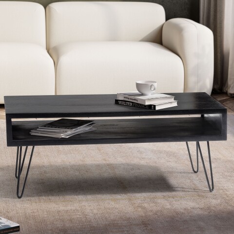 Couchtisch >WL6.841< in Mango Schwarz, Massivholz - 100x40x50cm (BxHxT)