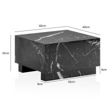 Couchtisch >MONOBLOC< in Marmor Optik schwarz, MDF - 60x35x60cm (BxHxT)