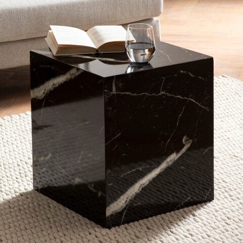 Beistelltisch >MONOBLOC< in Marmor Optik schwarz, MDF - 40x45x40cm (BxHxT)