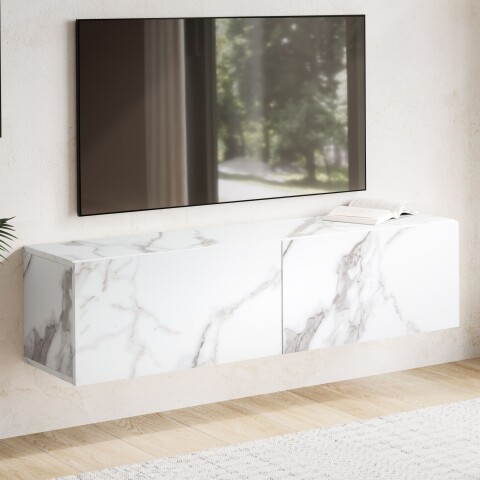 Lowboard >WL6.862< hängend, Marmor-Optik Weiß, Holzwerkstoff - 120x30x30cm (BxHxT)