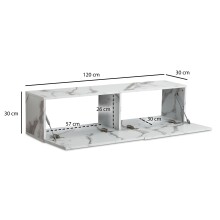 Lowboard >WL6.862< hängend, Marmor-Optik Weiß, Holzwerkstoff - 120x30x30cm (BxHxT)