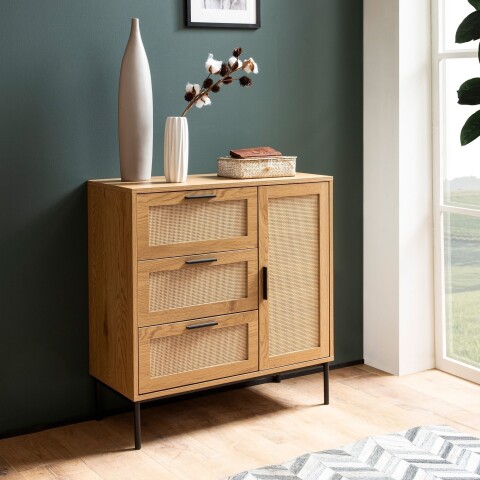 Kommode >WL6.877< in Eiche Dekor, Holzwerkstoff - 80x82x36cm (BxHxT)