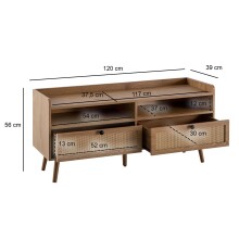 Lowboard >WL6.887< in Eiche-Dekor & Rattan, Holzwerkstoff - 120x56x39cm (BxHxT)