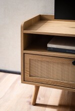 Lowboard >WL6.887< in Eiche-Dekor & Rattan, Holzwerkstoff - 120x56x39cm (BxHxT)