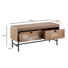 Schuhbank >WL6.890< in Eiche Dekor & Geflecht, Holzwerkstoff - 100x48x38 (BxHxT)