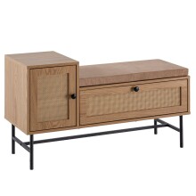 Schuhbank >WL6.891< in Eiche Dekor, Holzwerkstoff & Geflecht - 100x60x38 (BxHxT)
