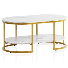 Couchtisch >WL6.895< in Marmor Optik Weiß / Gold - 100x45x60 (BxHxT)