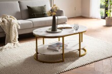 Couchtisch >WL6.895< in Marmor Optik Weiß / Gold - 100x45x60 (BxHxT)