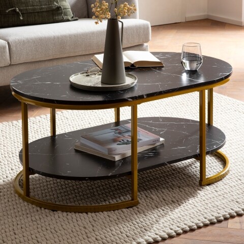 Couchtisch >WL6.896< in Marmor Optik Schwarz / gold - 100x45x60 (BxHxT)