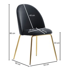 Esszimmerstuhl >WL6.942< (2er-Set) in Schwarz & gold, Samt - 53x87x50cm (BxHxT)