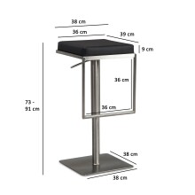 Barhocker >WL6.981< in Schwarz & Edelstahl - 38x91x39cm (BxHxT)